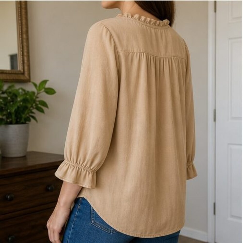 Camel Ruffle Blouse - Picture 3 of 6